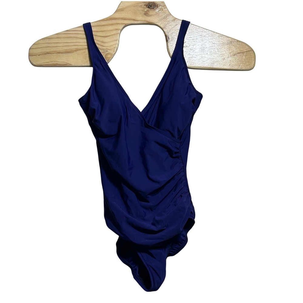 Miraclesuit Womens Purple Ruched Surplice One Piece Swimsuit Size 14